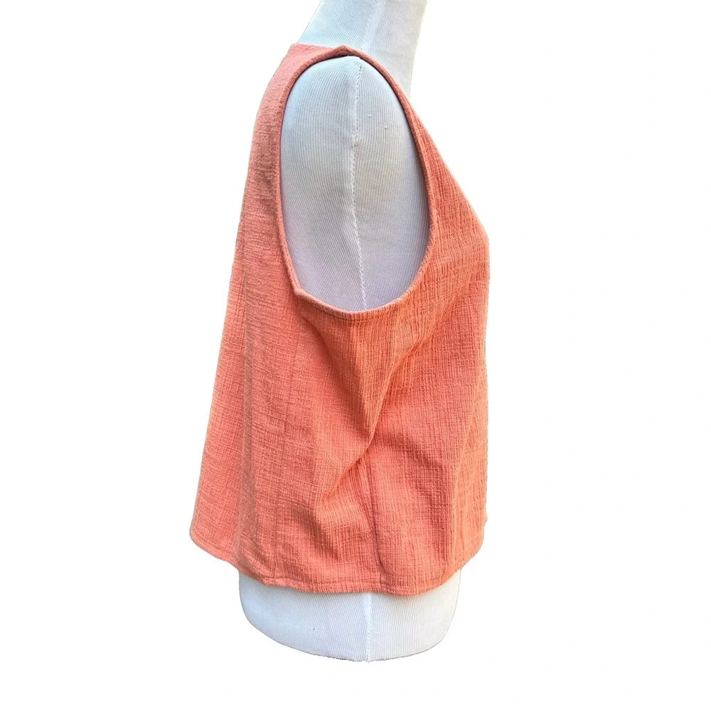MADEWELL Pink Orange Linen Feel Summer Top w/ Button Closure & Tie Bottom, Sz. L - Picture 2 of 4